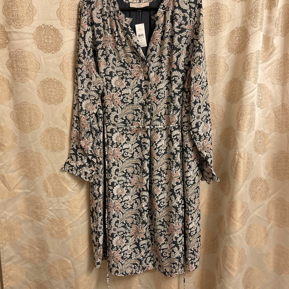 NWT Gray with pink floral design Loft dress